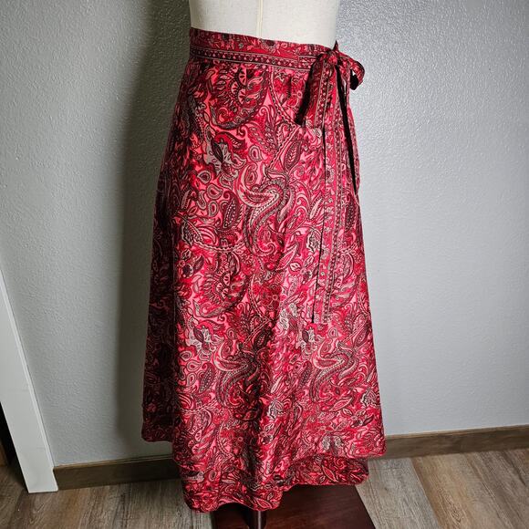 Colorful Paisley Floral True Wrap Midi Dress Reds and Greys One Size 33 Long - Picture 1 of 8
